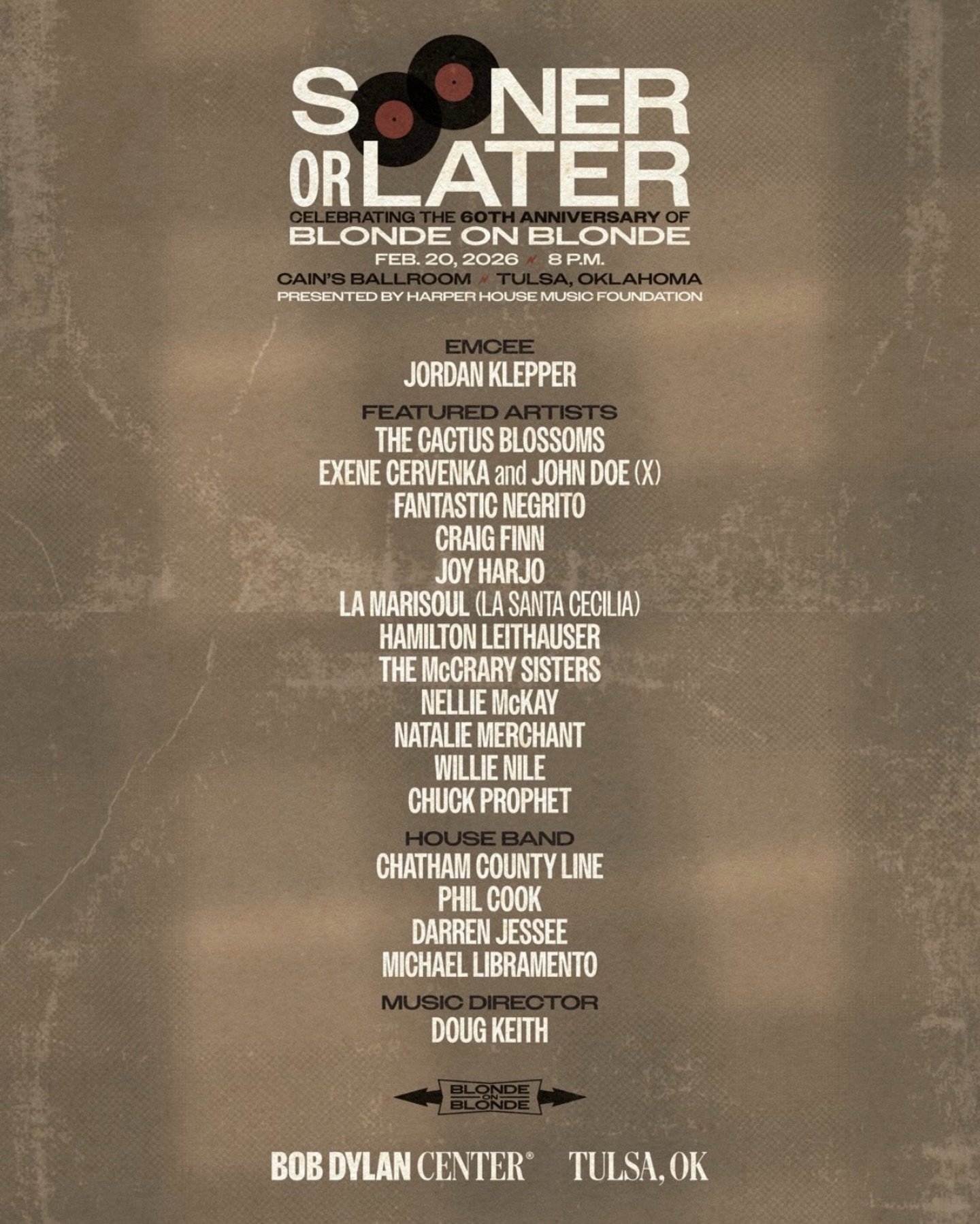 Excited to announce that we&rsquo;re returning to @cainsballroom in Tulsa on February 20th for a celebration of Bob Dylan&rsquo;s Mind-Blowing Album Blond on Blond alongside a cavalcade of stars interpreting the legend&rsquo;s words. We&rsquo;ll be g