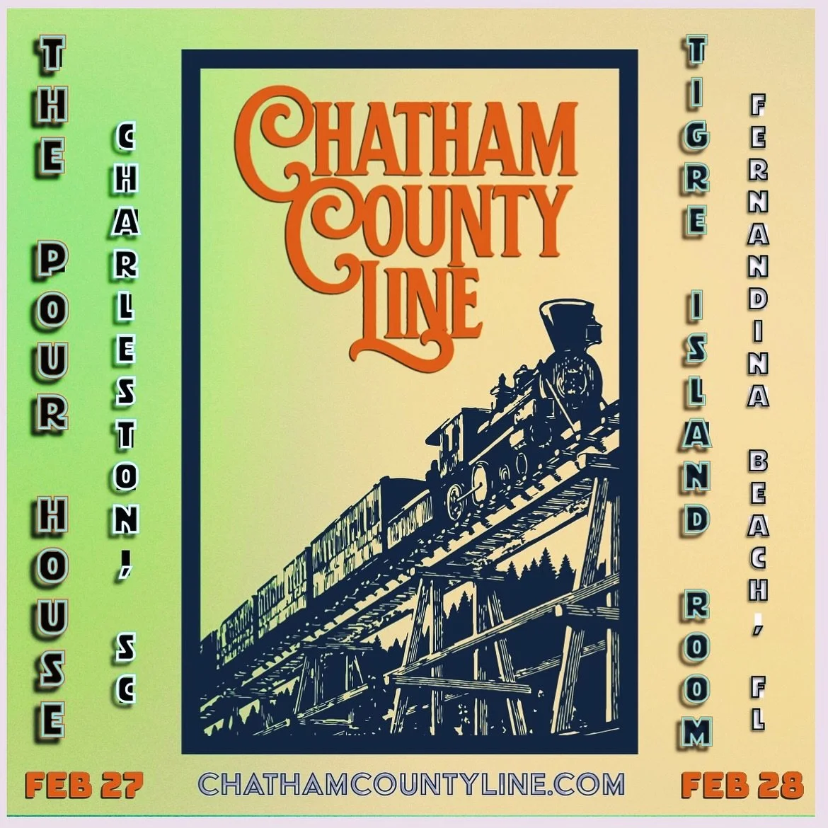 🚂CCL is on the road in SC and FL this weekend!

- Friday, February 27 at @chspourhouse in Charleston, SC 
- Saturday, February 28 at @tigreislandroom in Fernandina Beach, FL

See you soon!✌️

🎟️: chathamcoline.com / charlestonpourhouse.com / tigrei
