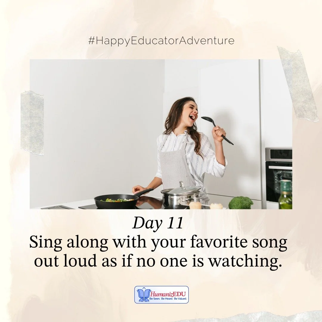 Day 11 of the #HappyEducatorAdventure 
Today's Task is a fun one: Sing along with your favorite song out loud as if no one is watching! 
Tell us what your song your belting out today in the comments below 👇
As part of our 21 Day Happy Educator Ad