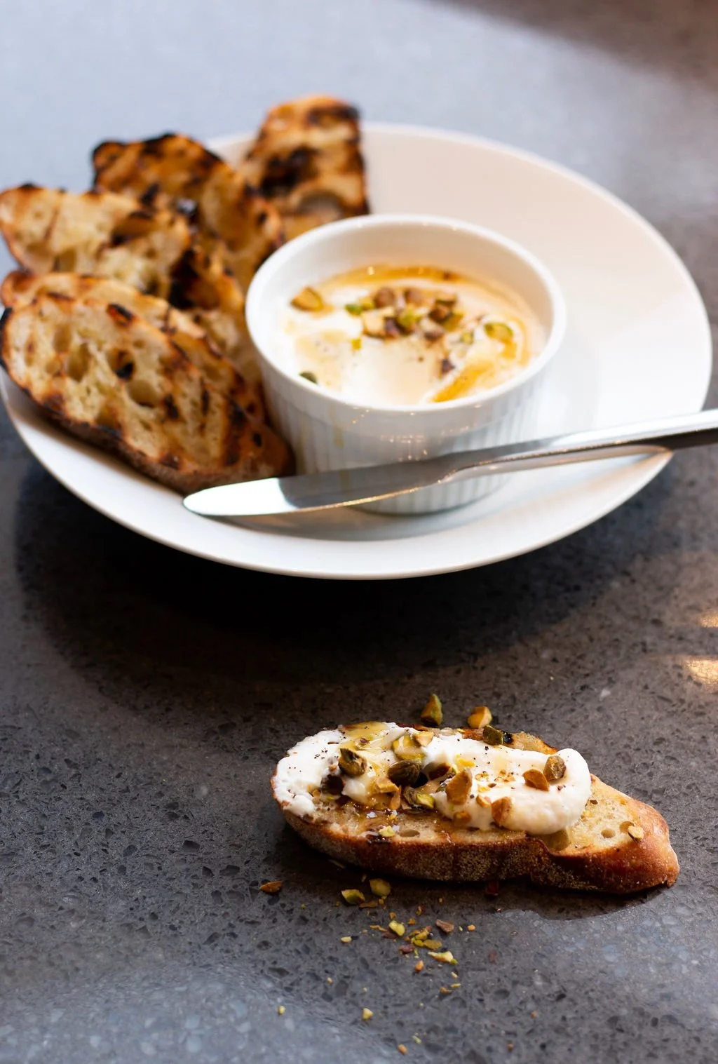 Whipped ricotta with honey and pistachios