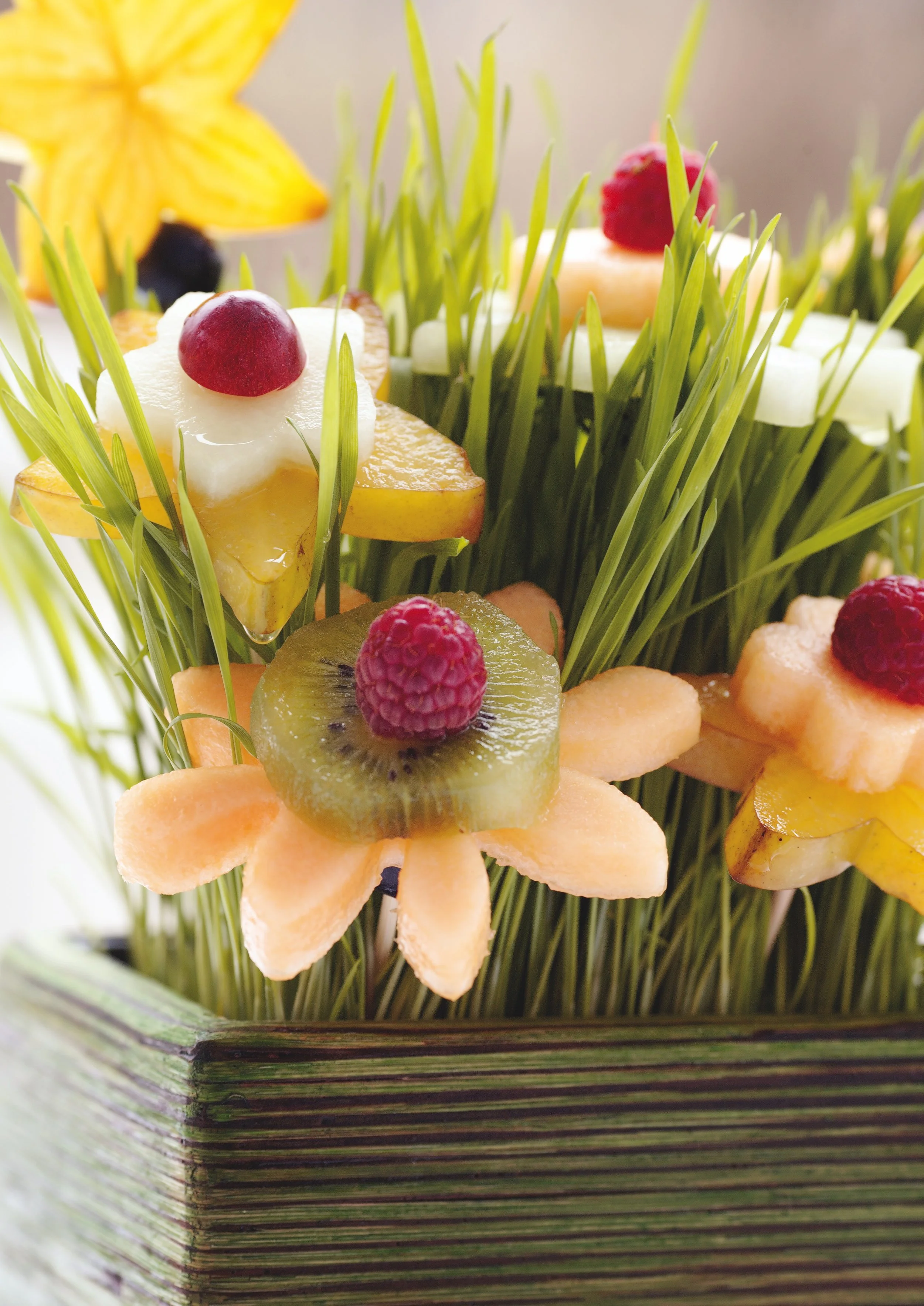 Fruit Flower Kabobs in Wheat Grass