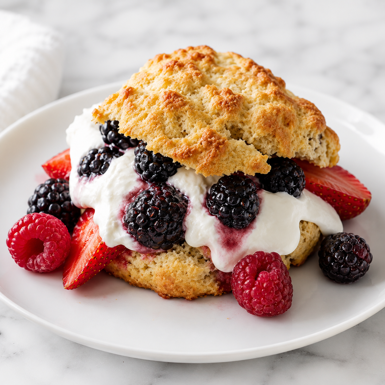 Almond Shortcakes with Double Cream and Triple Berries