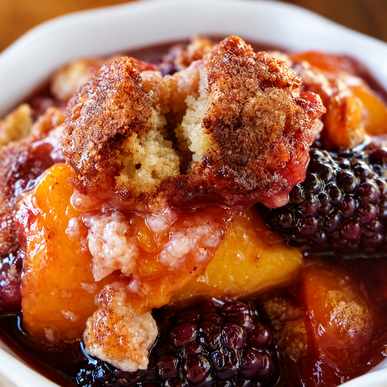 Individual Blackberry and Peach Cobblers