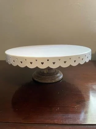 12" White / Wood Cake Stand