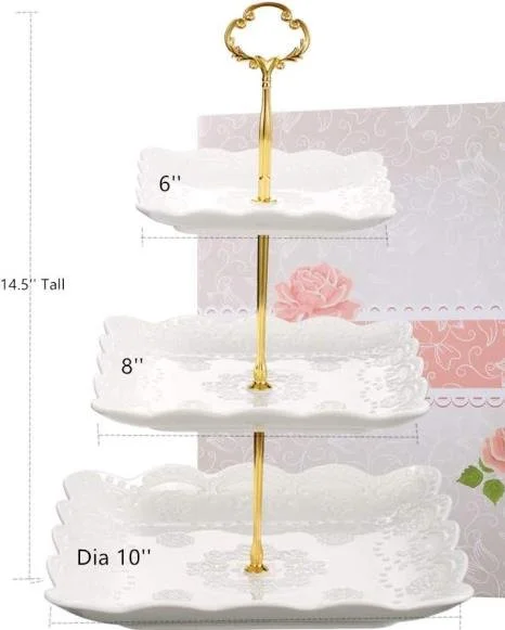 3-tier Square Gold & White Dessert Tray