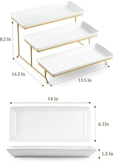 3-tier Rectangle Gold & white Dessert Tray