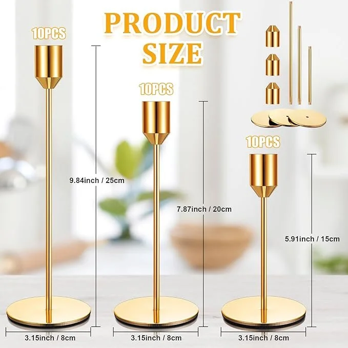 3 height gold taper candle holders