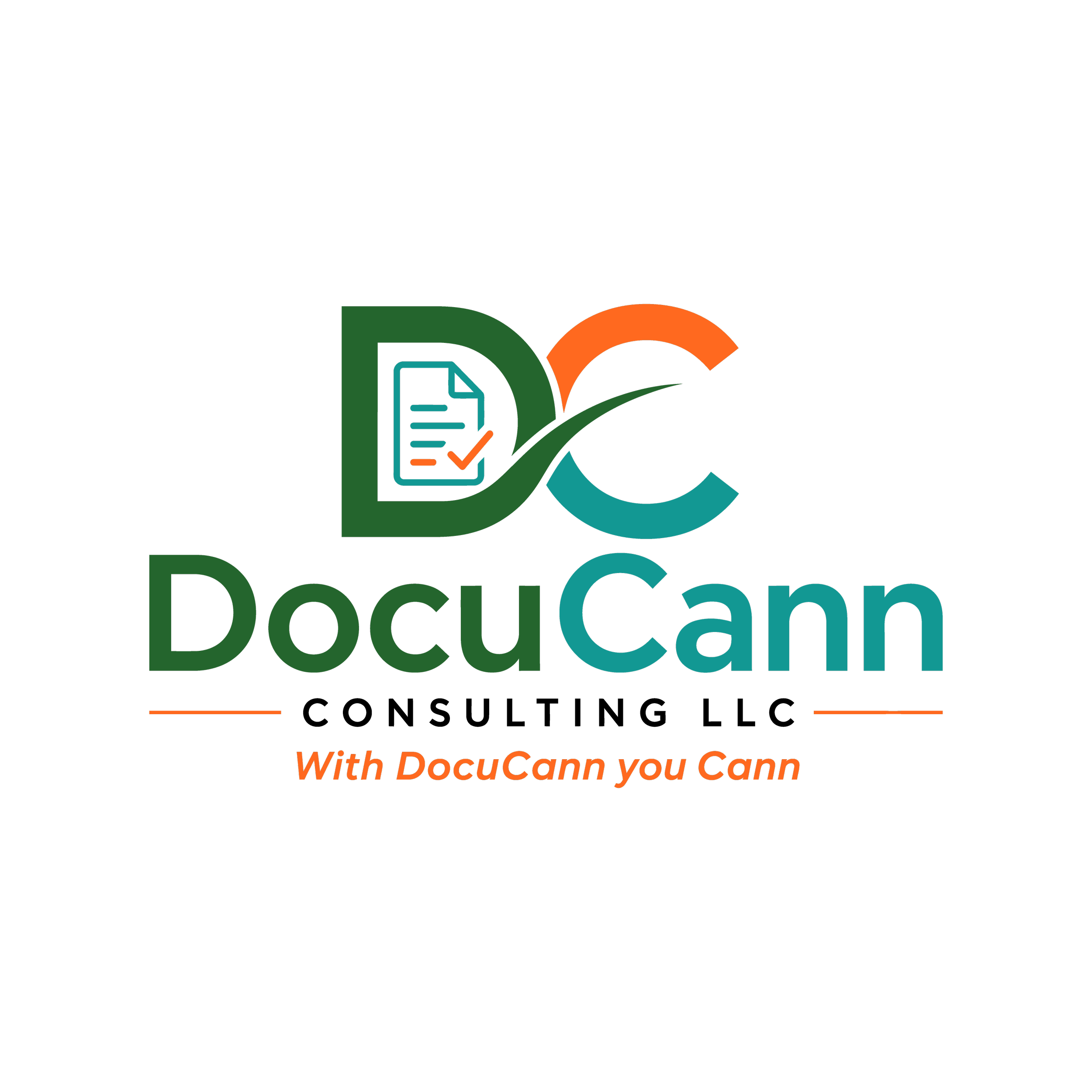 Logo with text 'DocuCan' in green, orange, and blue, featuring a document icon with a check mark, and the tagline 'With DocuCann you Can' in orange