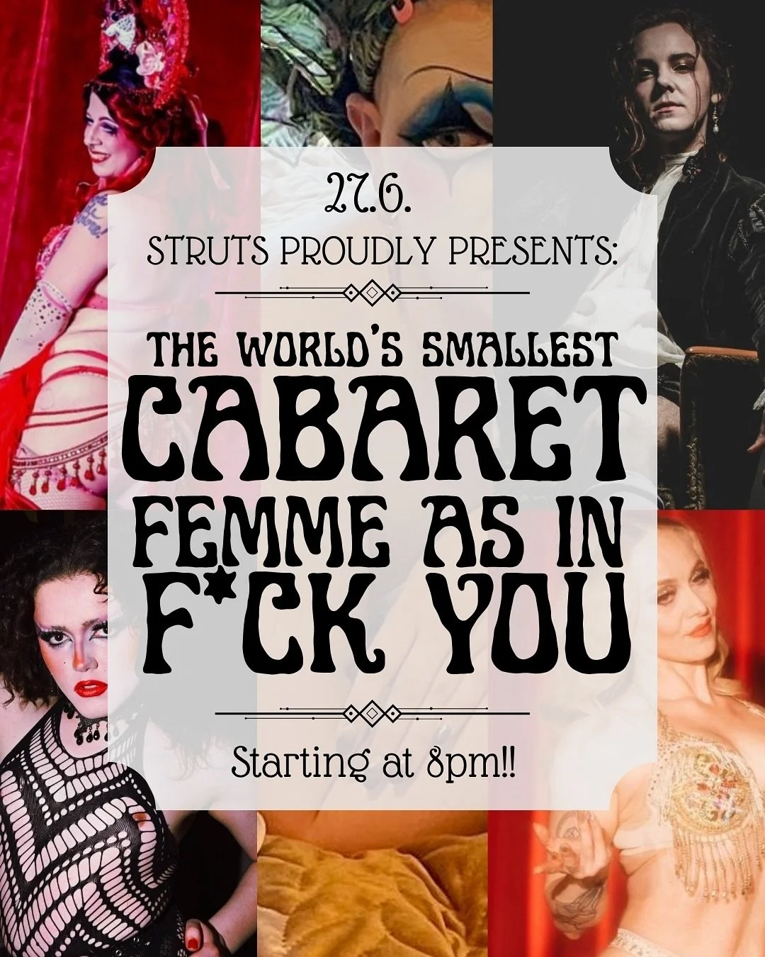 Struts Proudly Presents:
✨FEMME AS IN F💖CK YOU✨
Pride Cabaret — this Friday 27 June at 8pm! 
A celebration of all things ferociously, freakily, flamboyantly femme! Drag, burlesque, and other peculiar performance arts conjured straight from St
