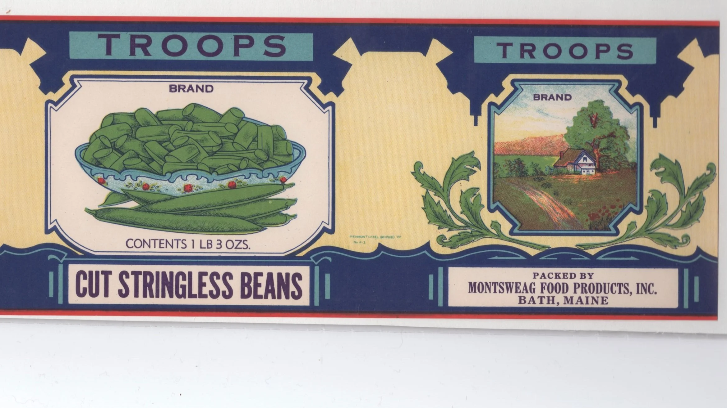 Montsweag Food Products, Inc. label for cut stringless beans. BHS2020.18