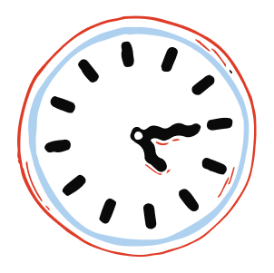 Analog clock with a black face, blue and red bezel showing the time as five-fifteen.