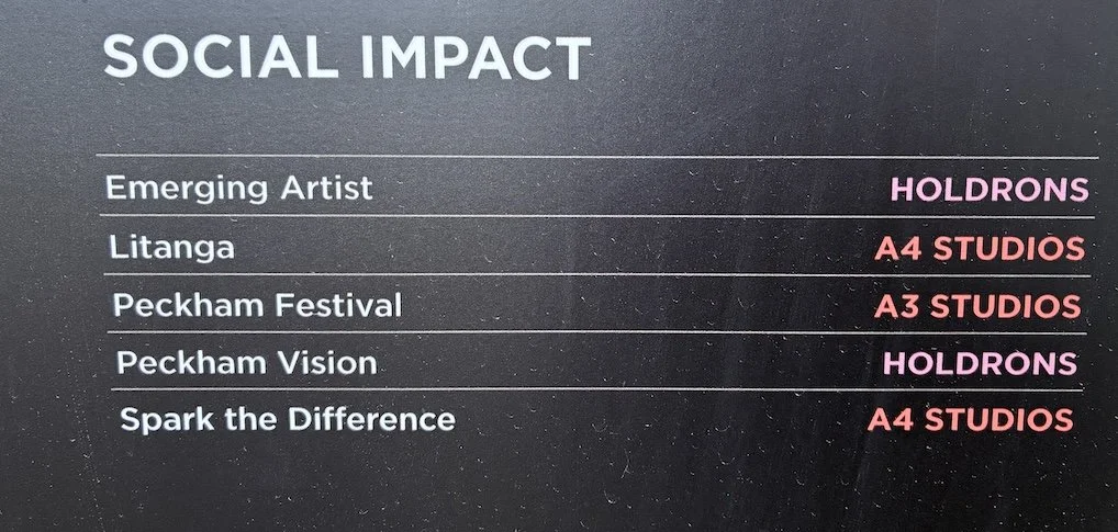 Close-up of the Social Impact category on the Copeland Park residents’ board, where Spark the Difference appears alongside other local organisations.
