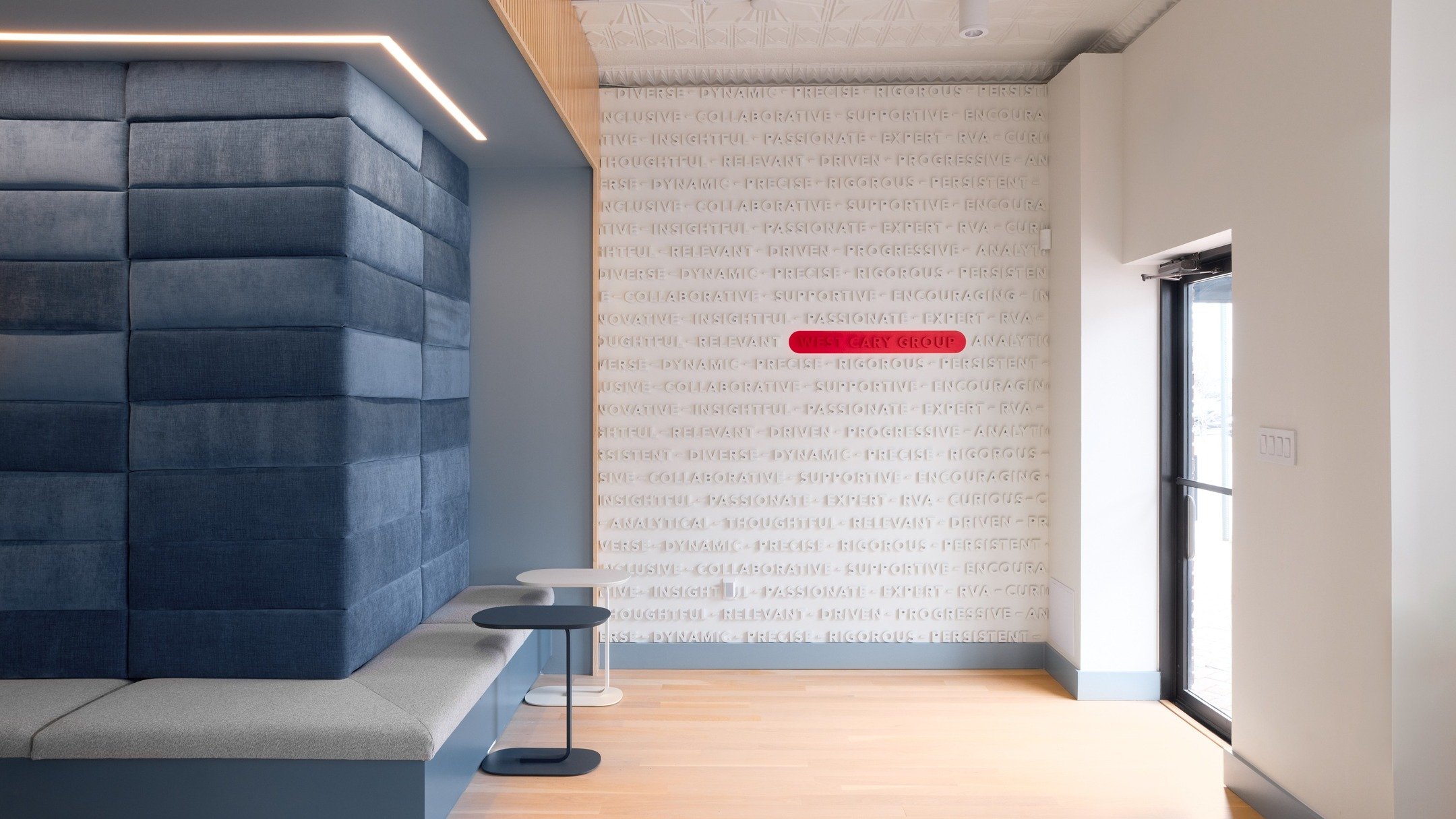 From the moment you step into the newly renovated @westcarygroup office, you're met with a warm, intentional tone. A hospitality-inspired arrival lounge, layered textures, and coastal neutrals offer a calming contrast to the agency&rsquo;s bold brand