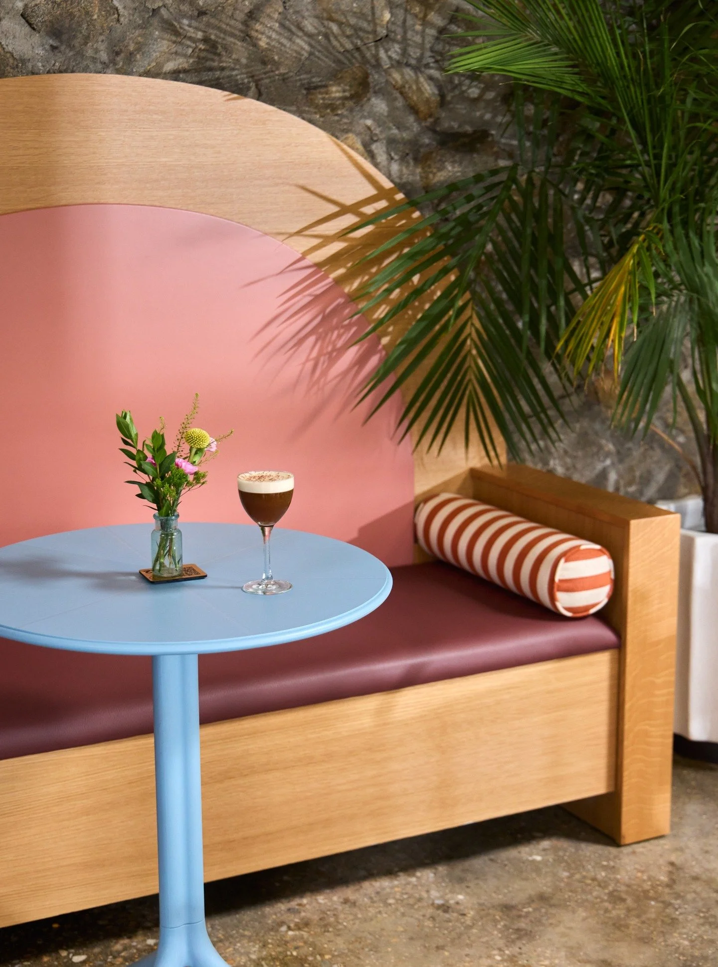 Step inside the new @cirrusvodka tasting room at @ballastrva, where the brand comes to life in every detail. 🌤️ From soft curves and striped textiles to cheerful hues pulled straight from the bottle, we partnered with the Cirrus team to design a spa