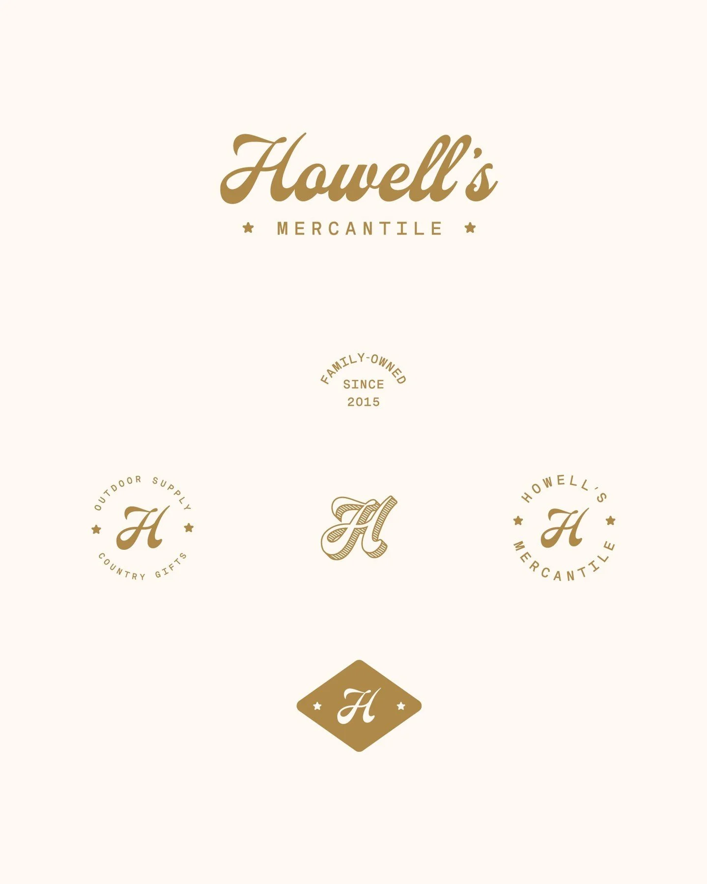 ✍ A custom script logotype that feels handwritten because a family name deserves to feel personal. 

🪧A monospaced subtext that nods to vintage typewriters and old mercantile signage. 

💫 Star accents for a little whimsy. 

🎨 And a color palette p