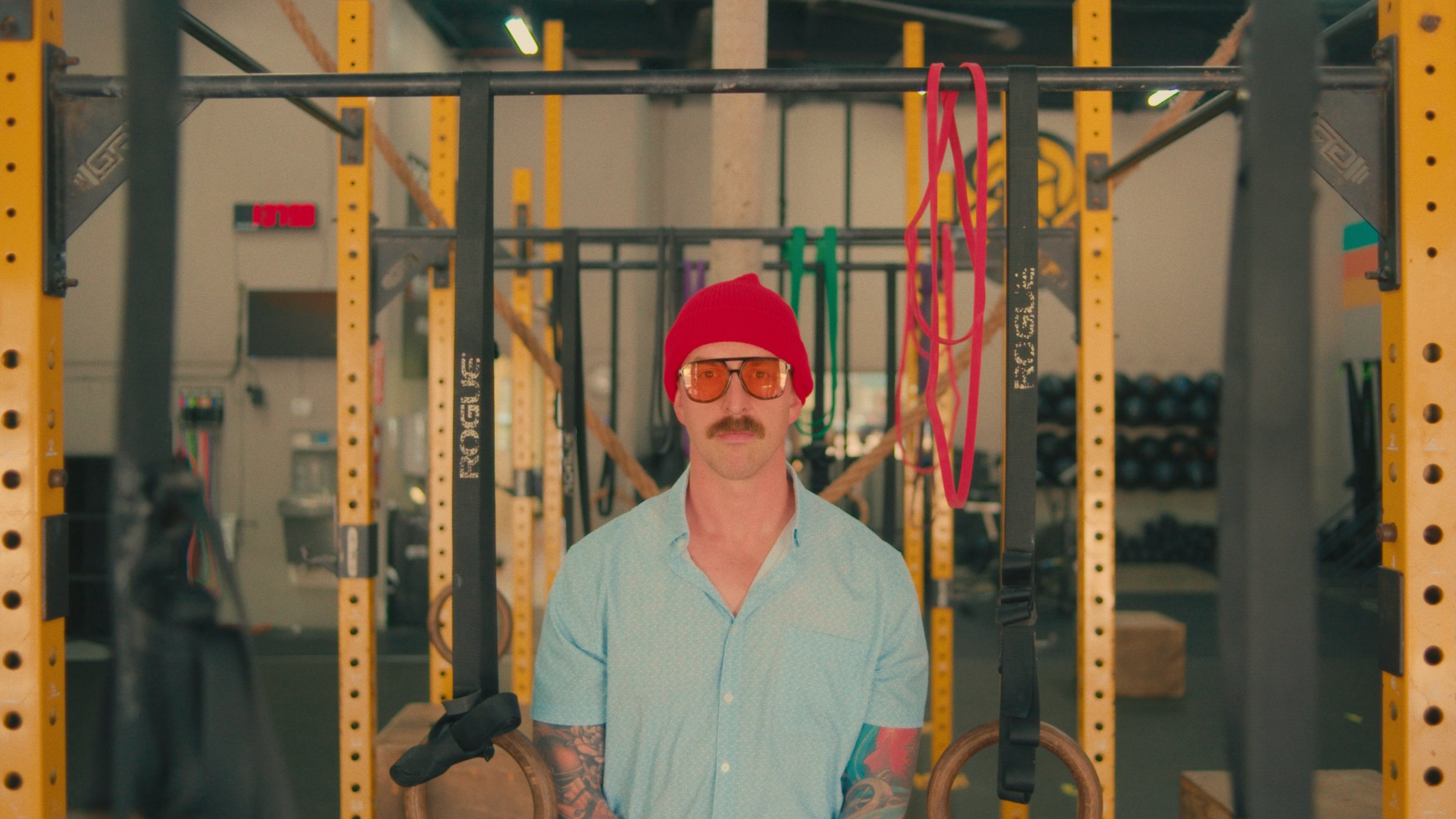 Wes Anderson inspired still frame from a tour video for  Yellow Rose Fitness