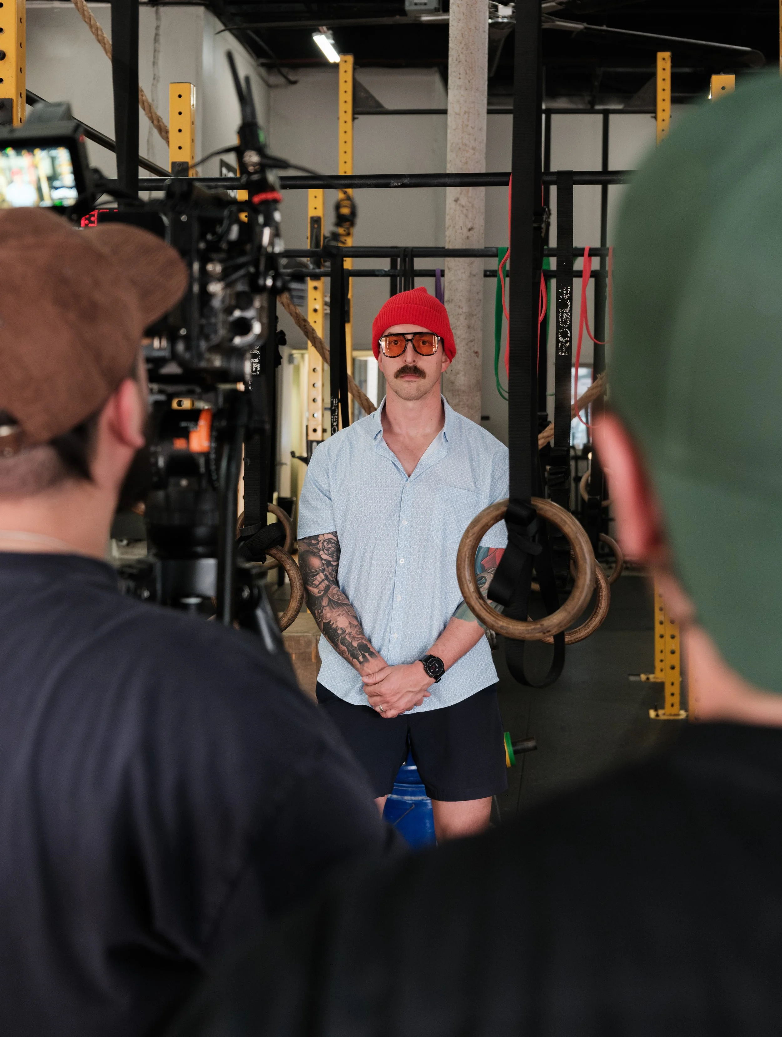 Behind the scenes photo for Yellow Rose Fitness ad campaign filming