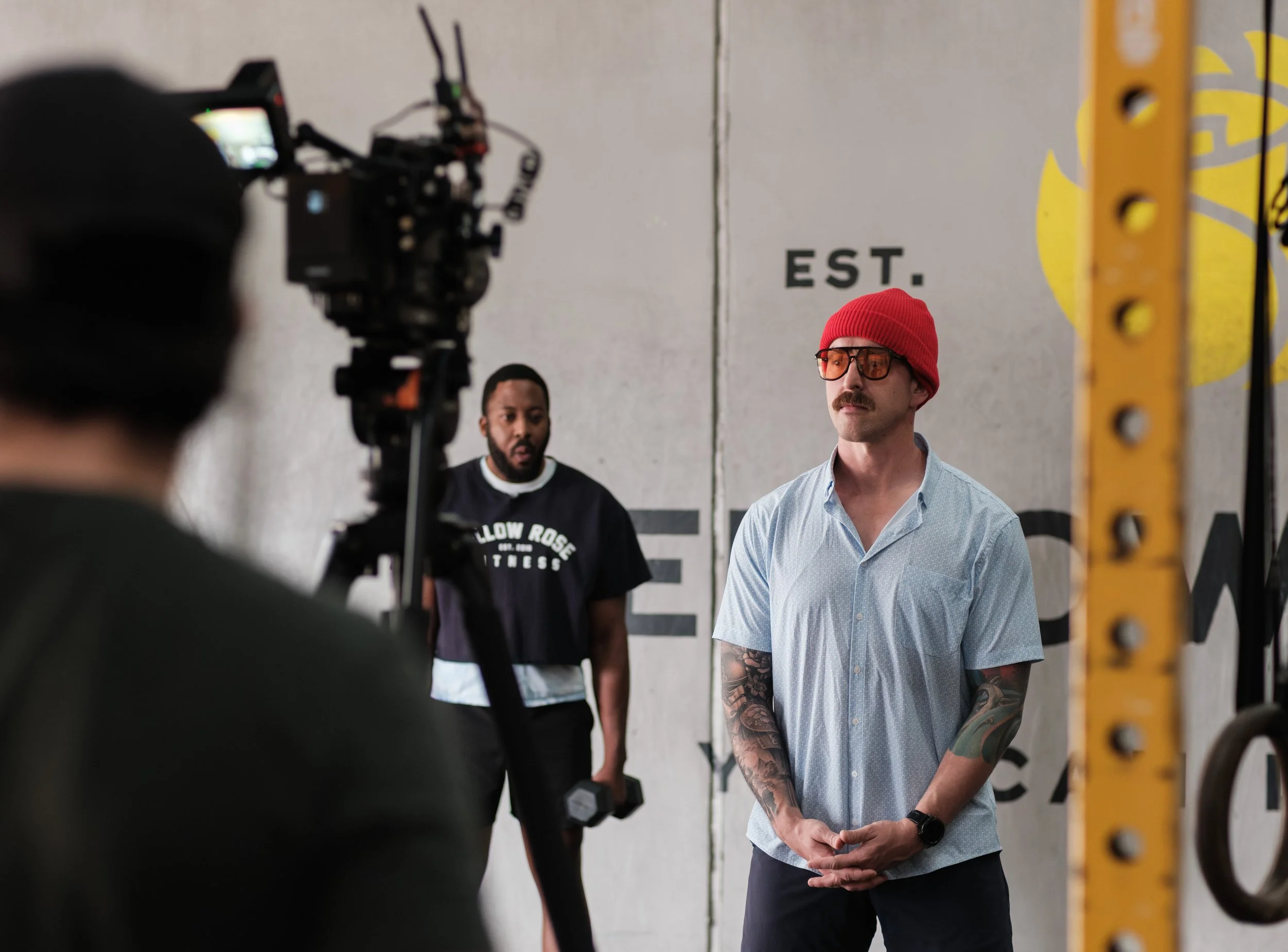 Behind the scenes photo for Yellow Rose Fitness ad campaign filming