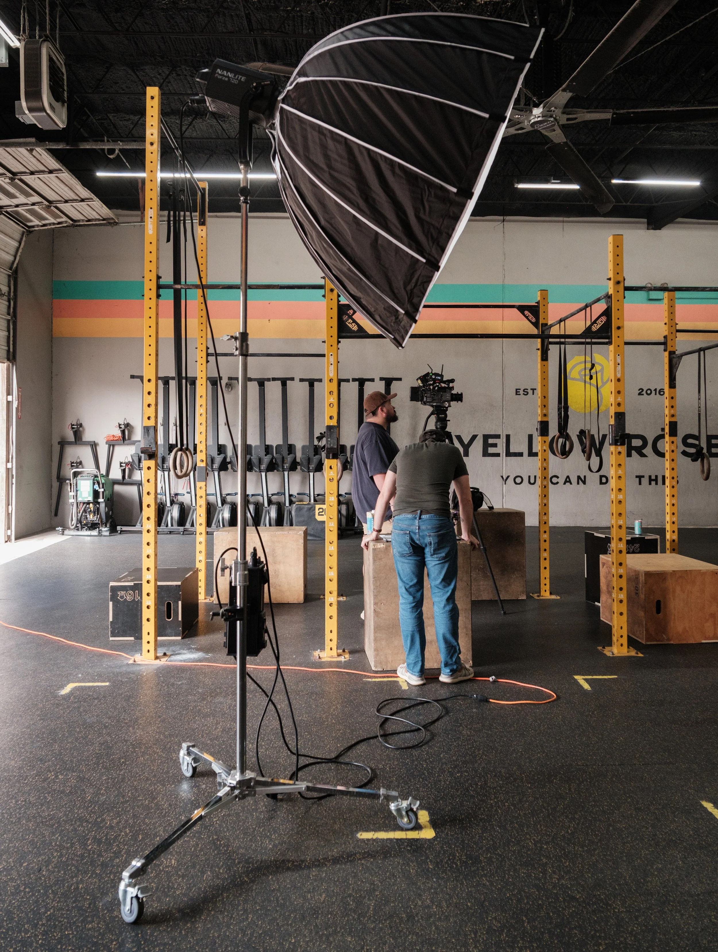 Behind the scenes photo for Yellow Rose Fitness ad campaign filming