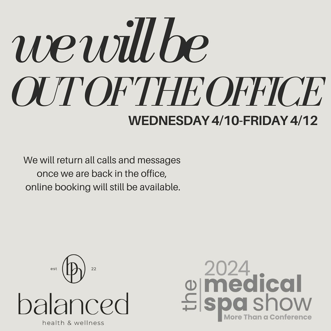 Our office will be closed as we attend The 2024 Medical Spa Show! ✈️💉👩🏼&zwj;⚕️
We will return all calls and messages once we are back in the office, online booking will still be available.