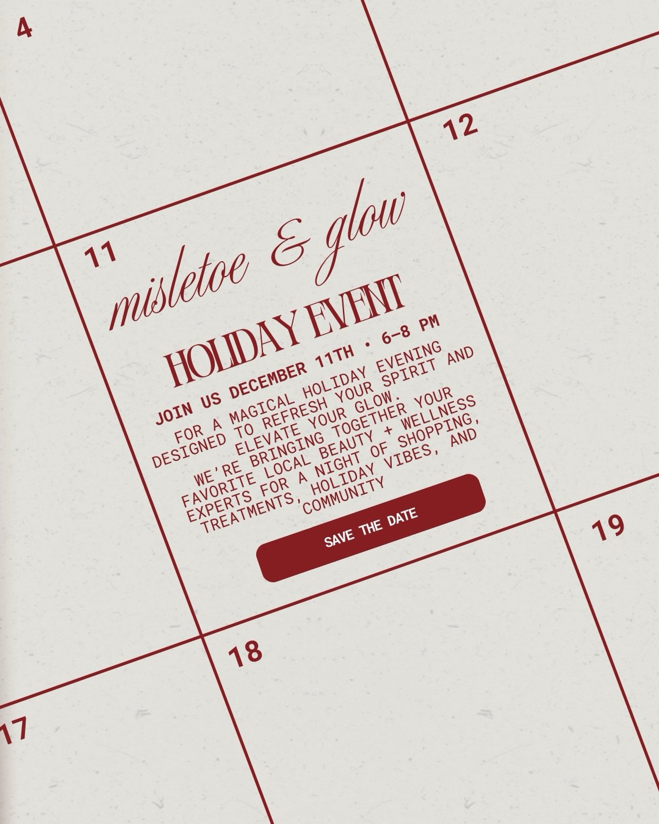 Holiday magic is loading&hellip; ✨ Join us December 11th for a festive night with all your favorite local beauty + wellness experts. Save the date! 💋