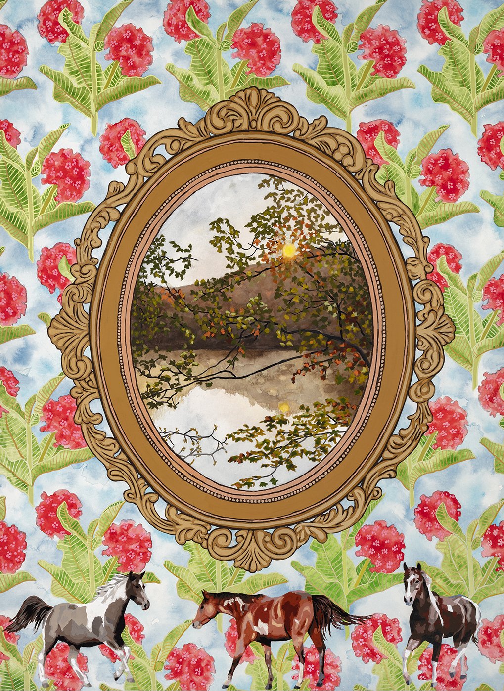 "Morning Meditation", gouache on paper, 30" x 22", 2025.