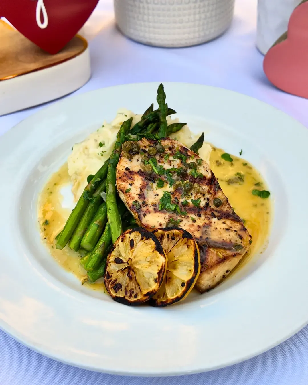 Grilled Swordfish w Mashed Potatoes & Asparagus