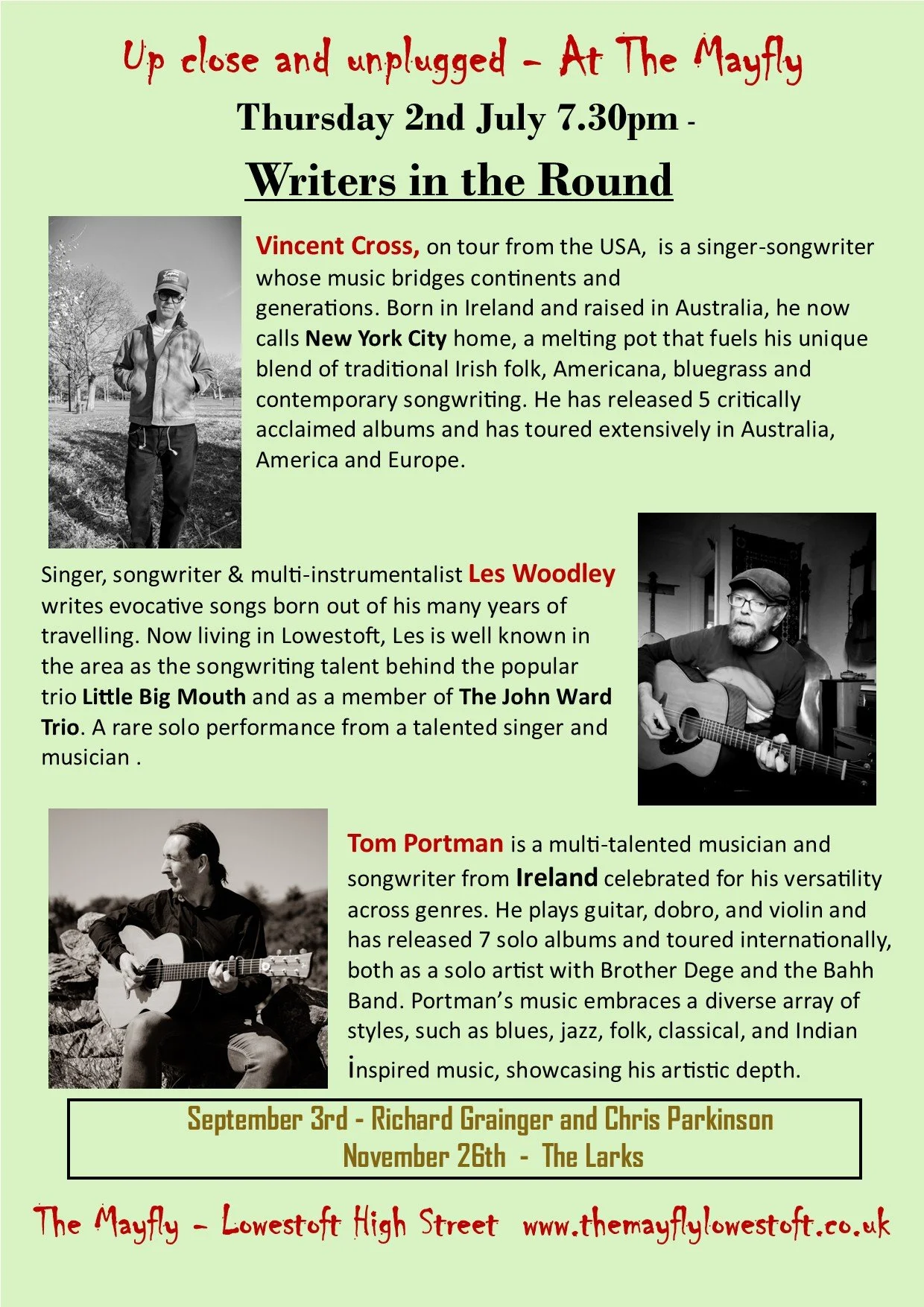 Up Close and Unplugged at the Mayfly: Writers in the Round