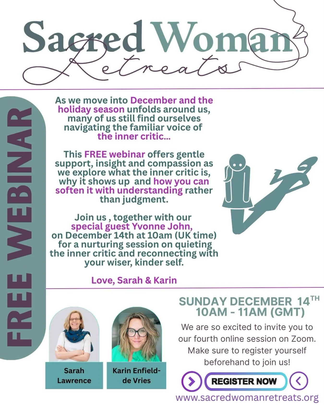 💜 Free Sacred Woman Webinar &ndash; December 14th 💜

As we move through December and the holiday season surrounds us, many of us still find ourselves navigating that familiar voice inside; the one that doubts, criticises or questions our worth.

Ou