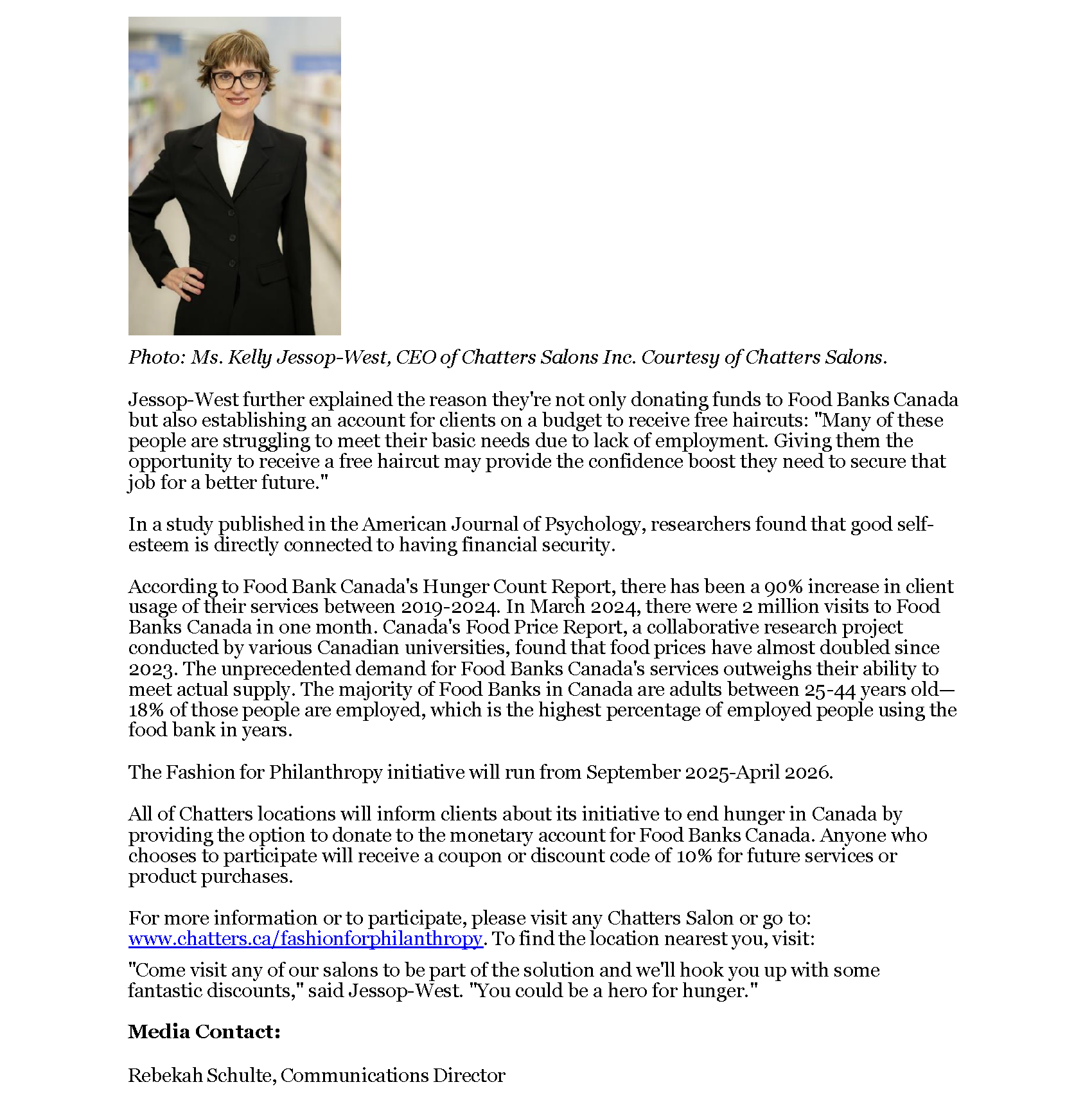 P2: Example of press release for Chatters Inc (For demonstration purposes only):