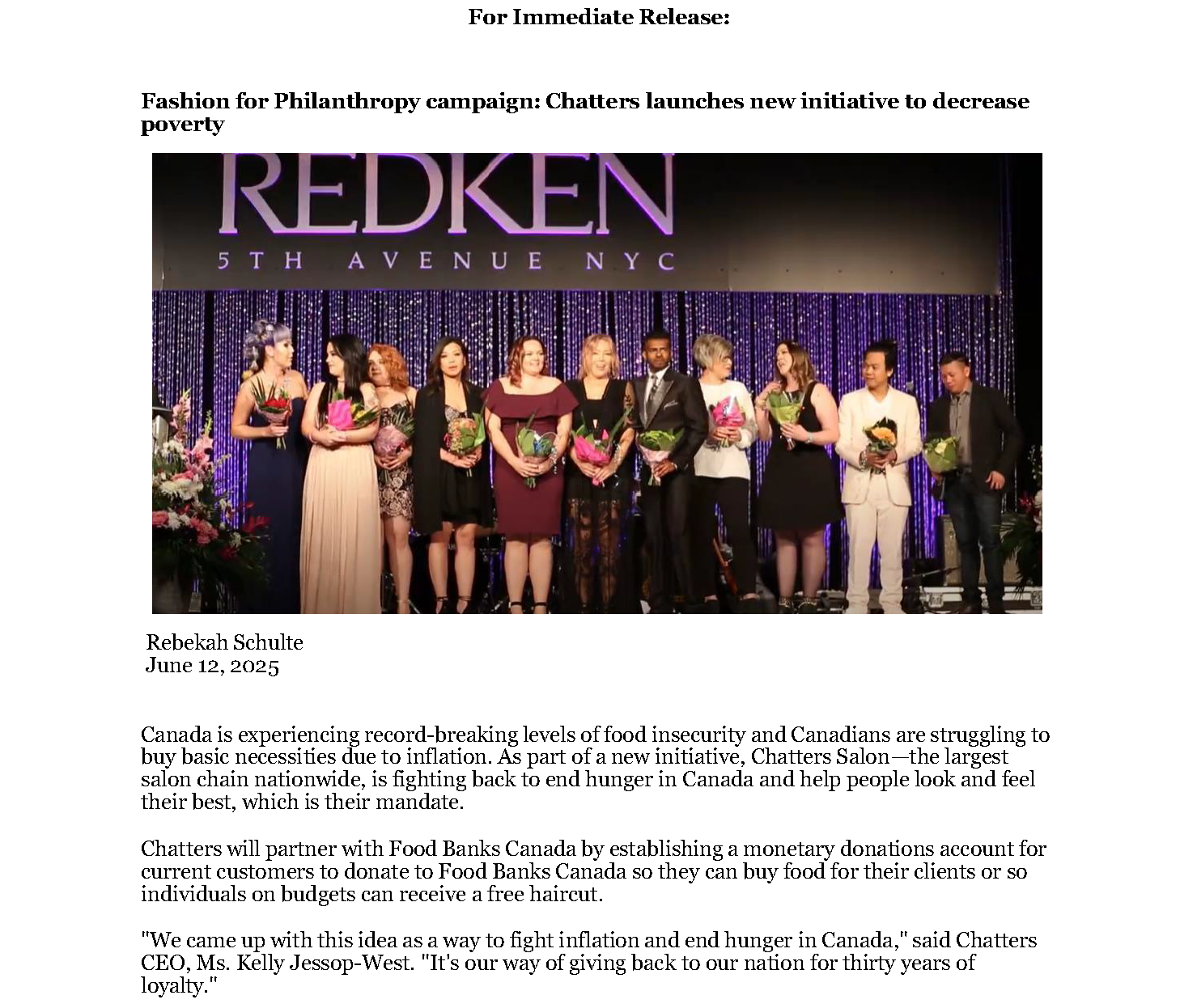 Example of press release for Chatters Inc (For demonstration purposes only):