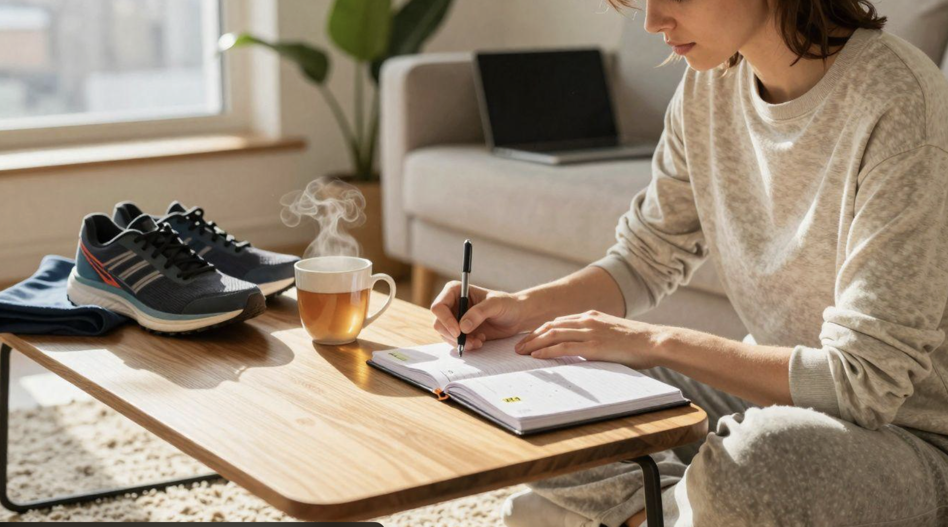 Runner writing questions down
