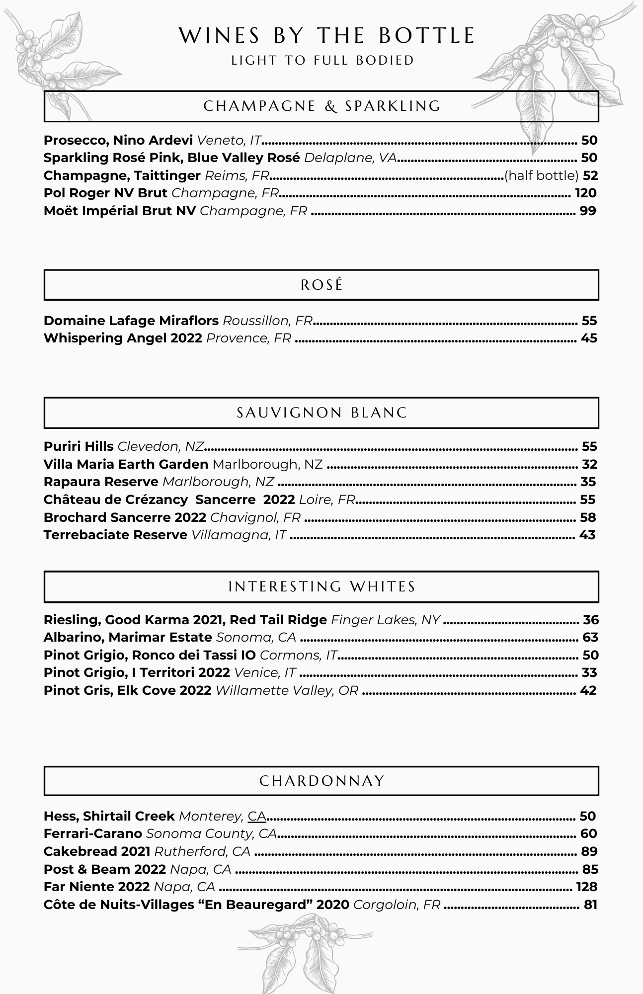 Wine list the maple room