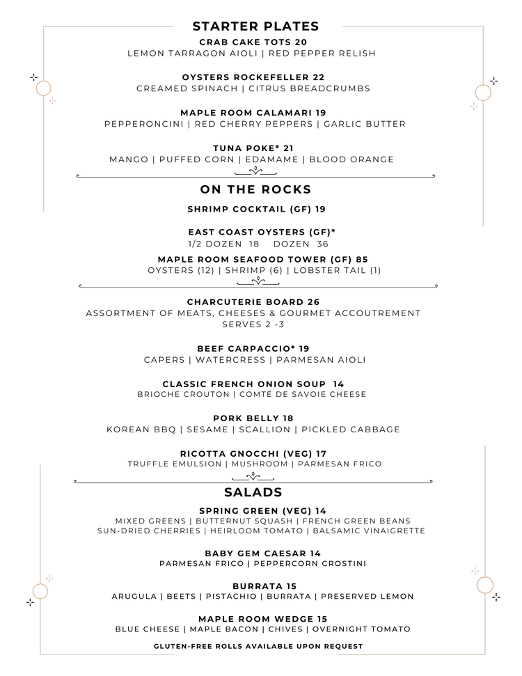 Dinner menu the maple room