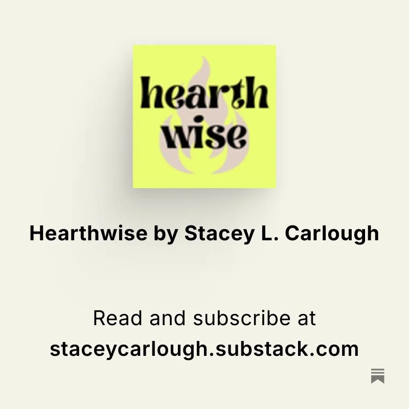Cover of a book titled "Hearthwise" by Stacey L. Carlough, featuring a flame graphic in purple and yellow background.