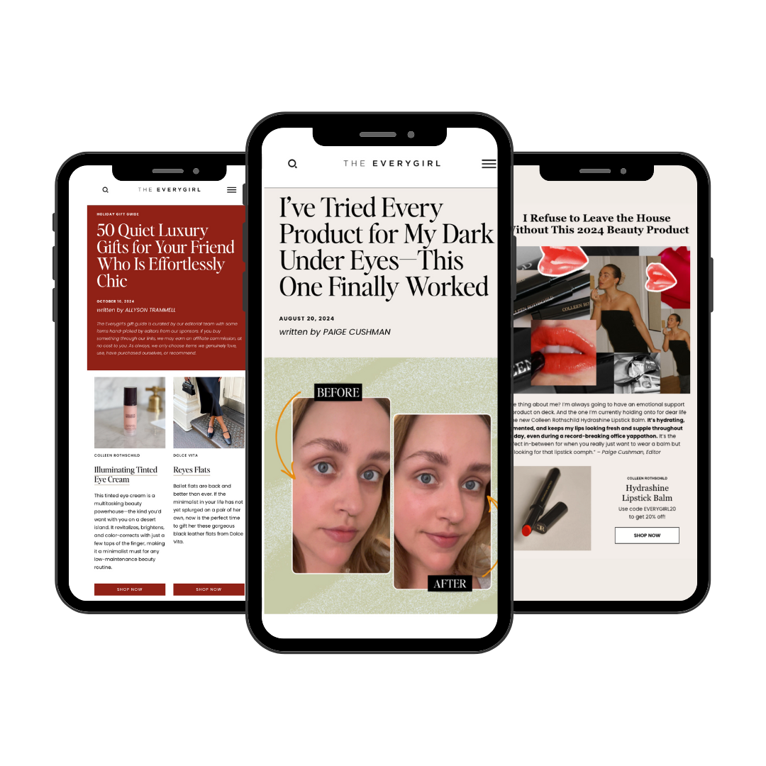 The Everygirl Showcase - 3 iPhones showcasing article features