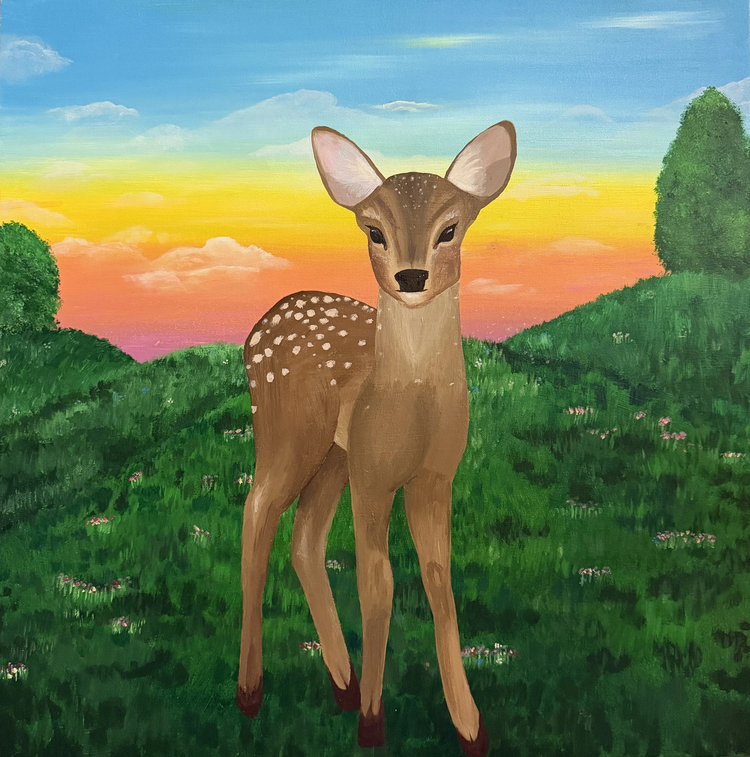 2026 Artist: Natalie Morales  Artwork: The Fawn. This drawing is of a young curious fawn staring at the soul of anyone choosing to look its way. It has a beautiful grassy landscape as well to showcase Dunwoody's beauty and grassy environment.