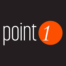 "point 1" logo with the number one inside an orange circle on a black background.