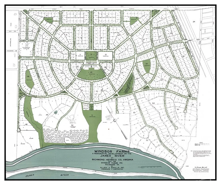 Historic map of lots and roads in the Windsor Farms neighborhood