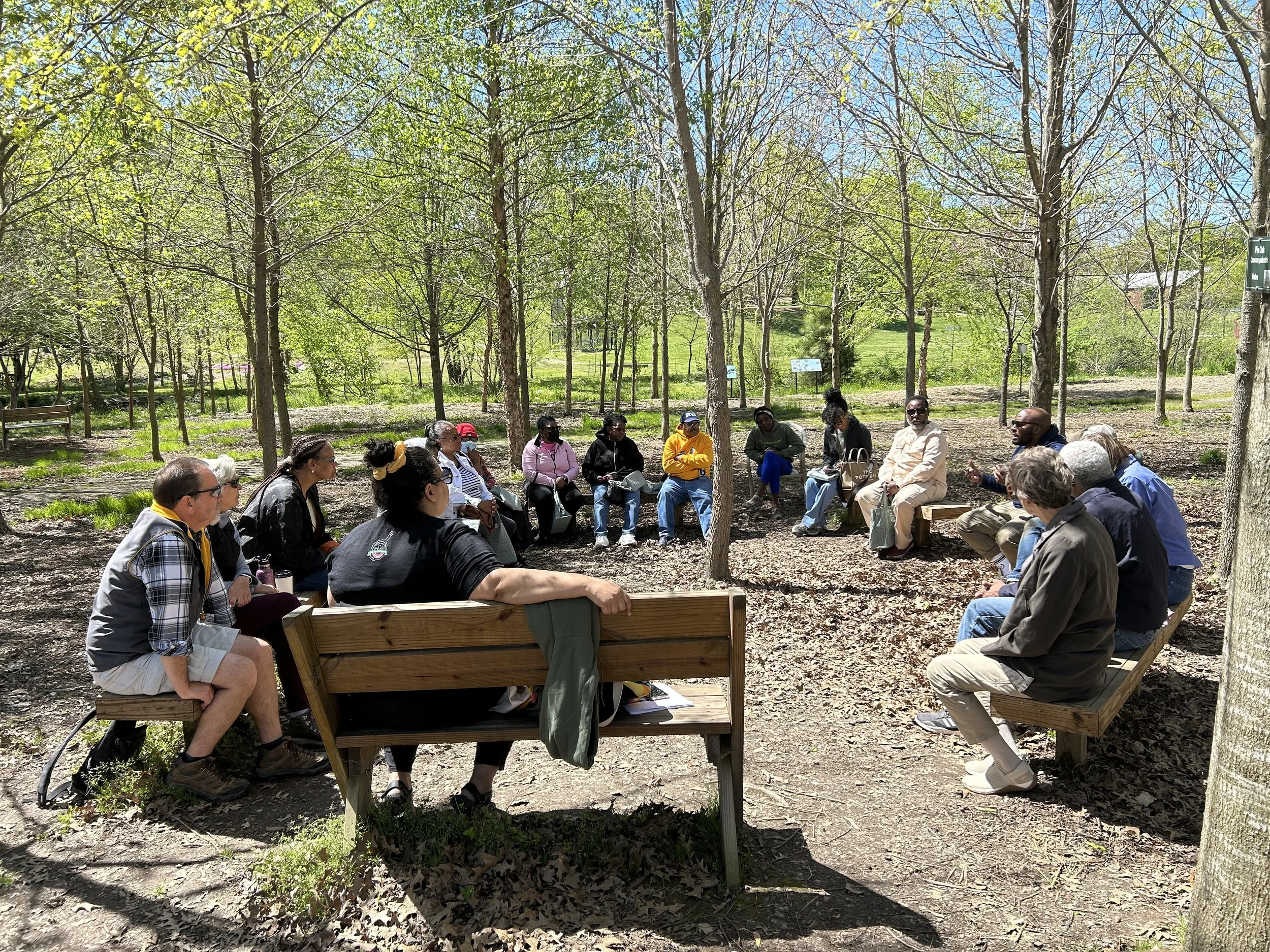 Photo of attendees at the Bellemeade Outdoor Learning Classroom in 2024.