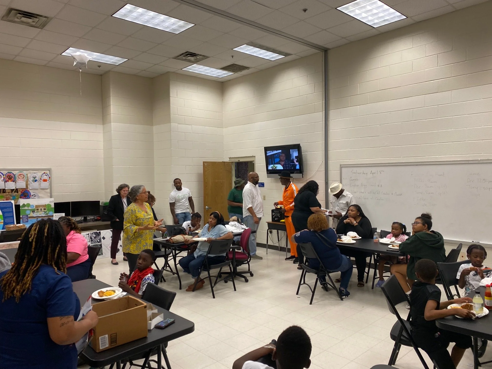 Community members gather at Blackwell Community Center in April 2023 to provide feedback on the green upgrades they want at Blackwell Park.