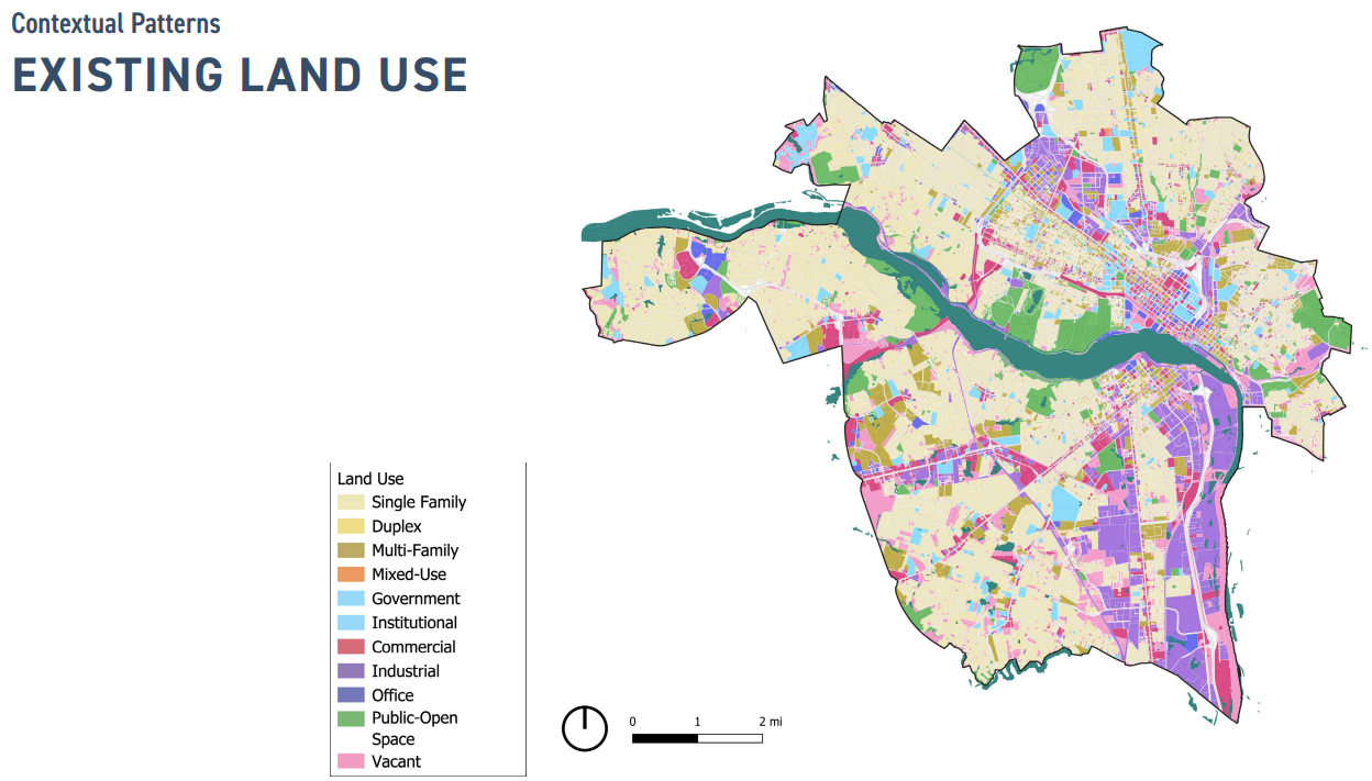 This illustration shows the existing land-use patterns in Richmond that are permitted under the current zoning code.