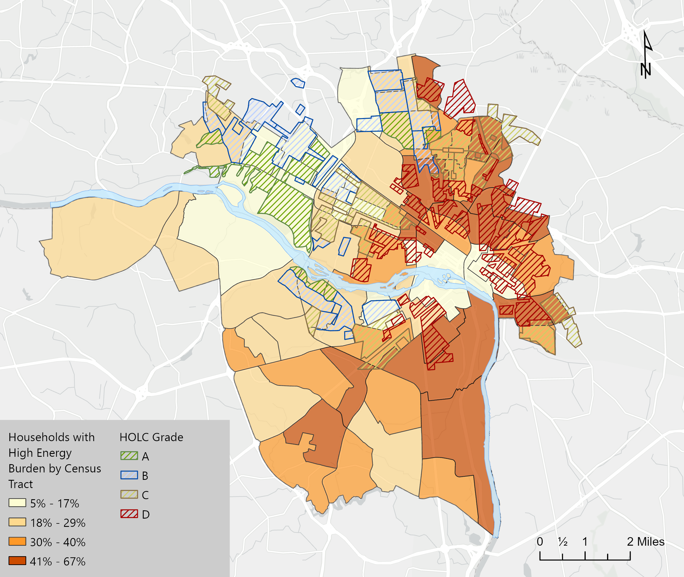 Energy Burden across Formerly Redlined Areas of Richmond, VA.