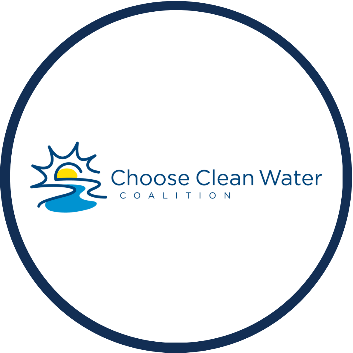 Choose Clean Water logo in a circle with a white background and dark blue border