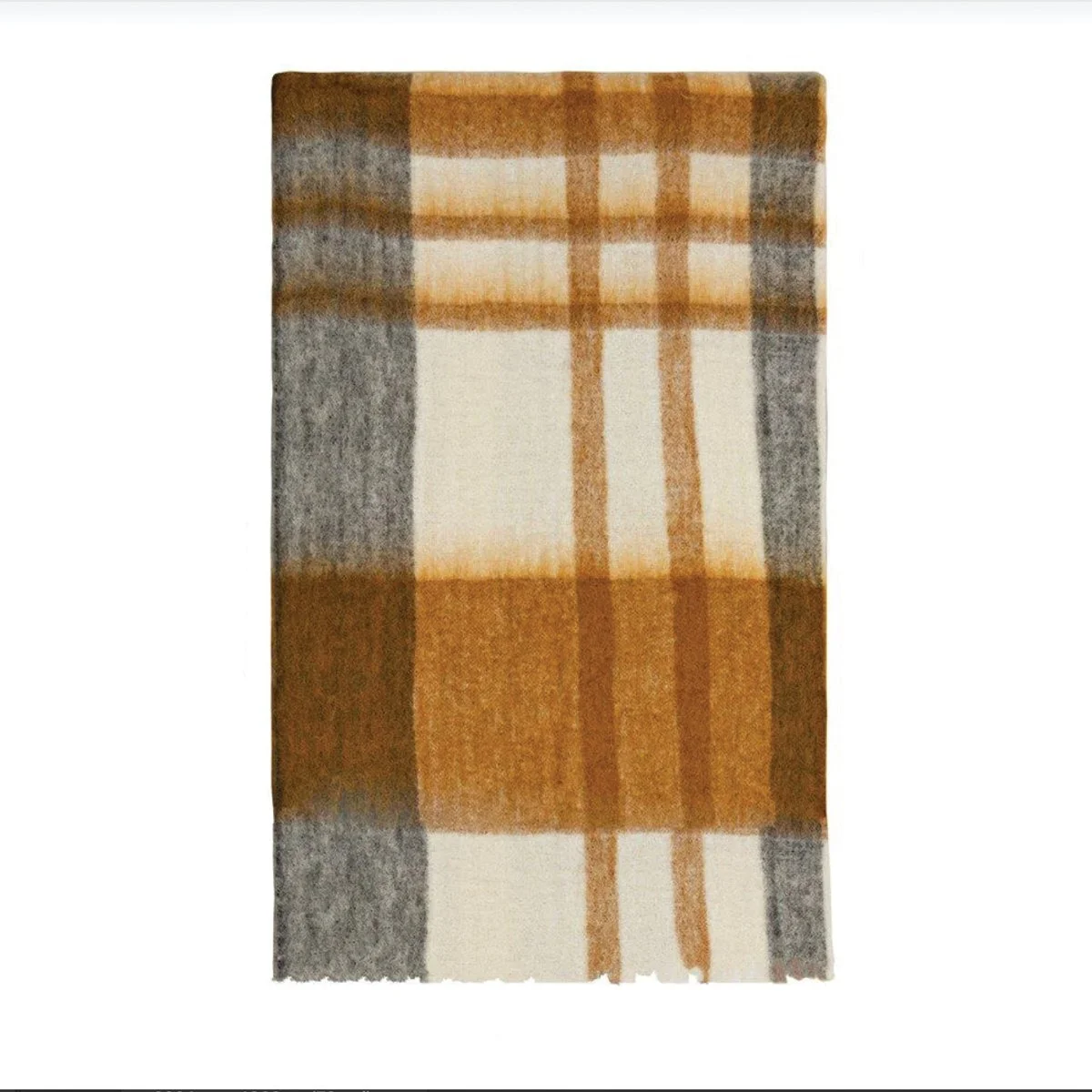 Bliss Mohair Wool Blend Throw | Mustard & White