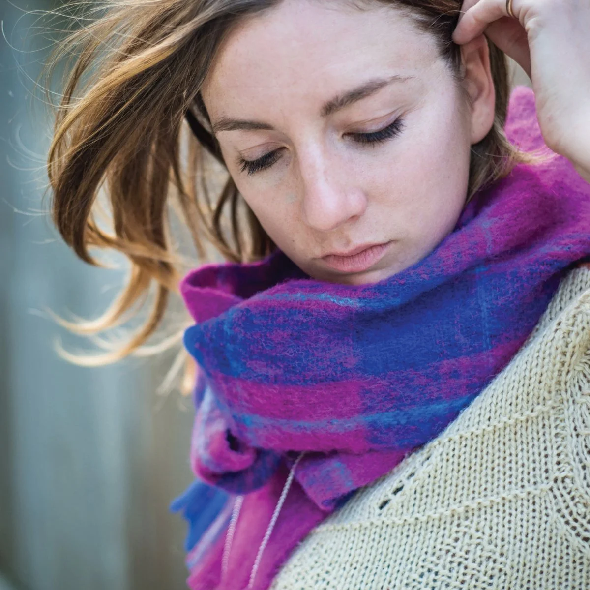Masterweave-Alpaca-scarf-Royal-Fuschia-Check-Model.jpg