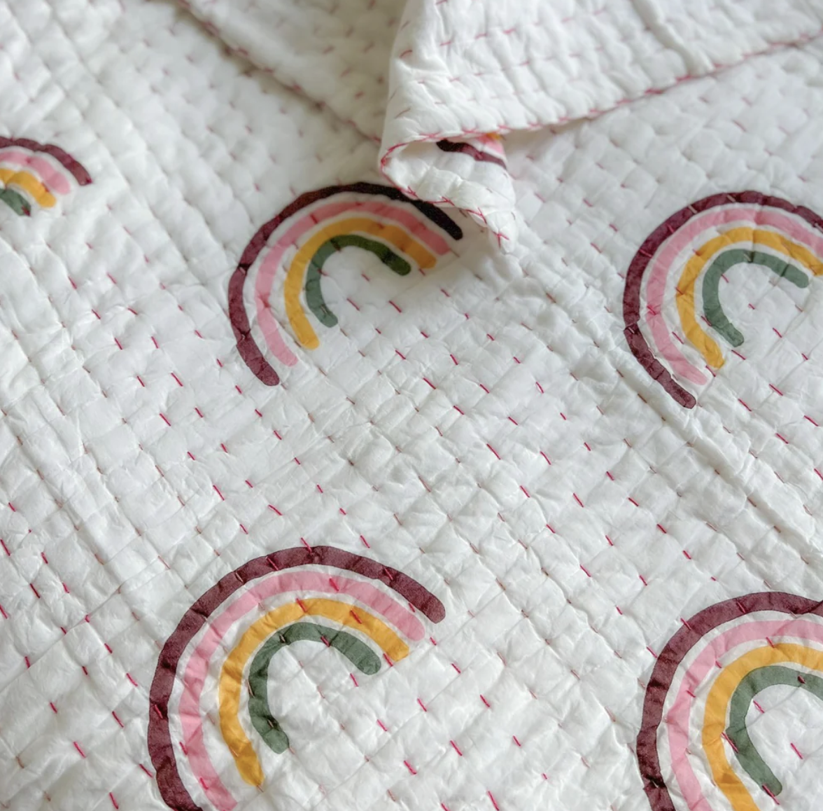 Hand-stitched Kantha Rainbow Quilt