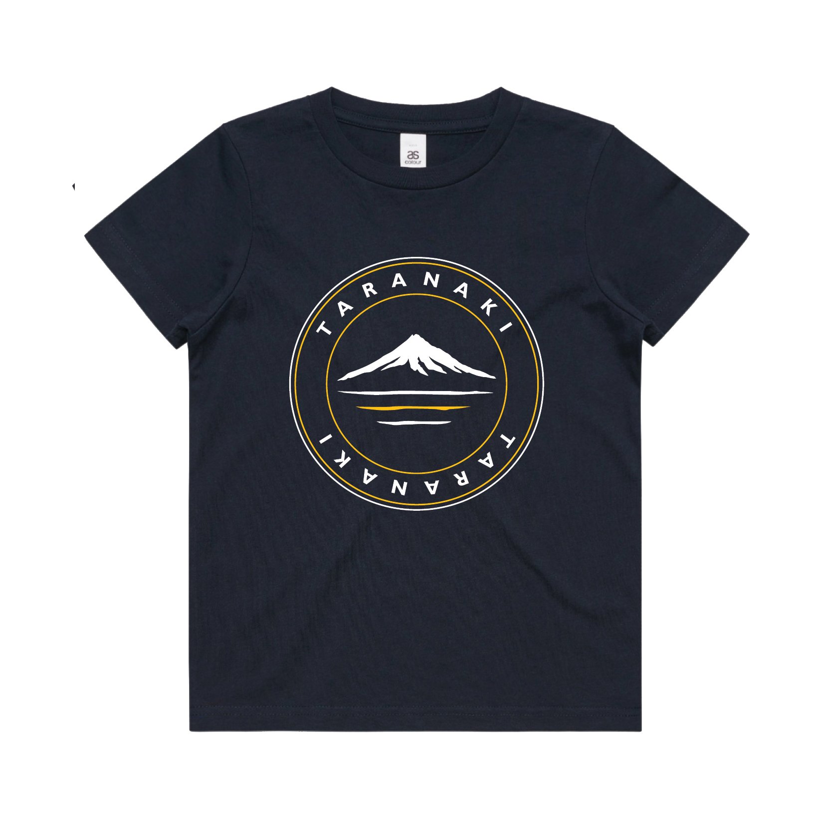 Navy Adult's unisex Tee featuring a large Taranaki Mountain logo on front chest.