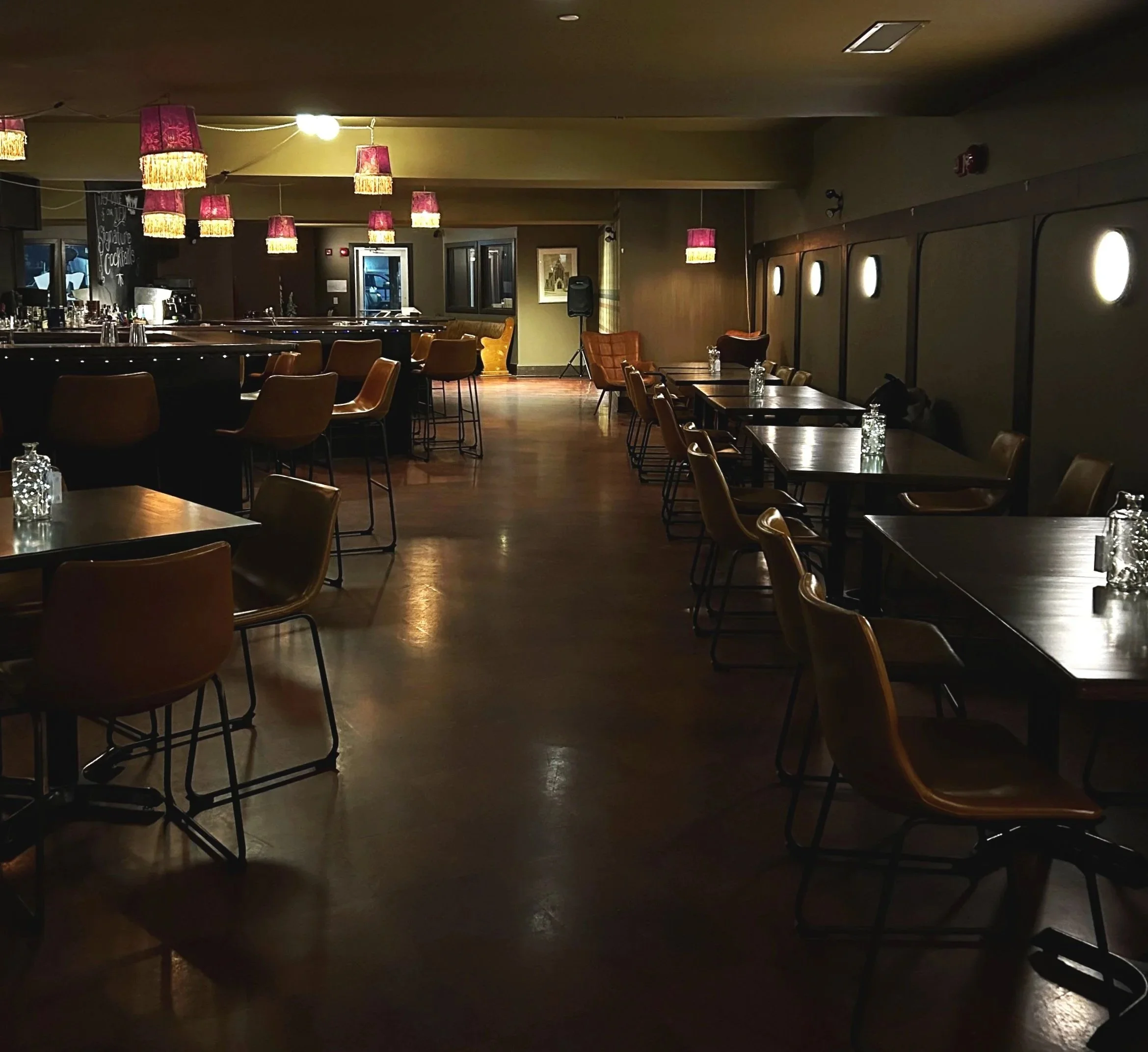 Inside of Wooden Walls Distilling, a speakeasy cocktail lounge located in downtown St. John's, Newfoundland.