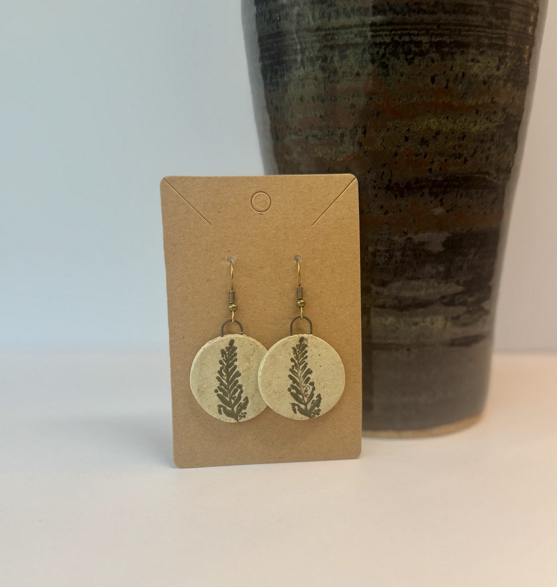 Green Botanical Impression Earrings